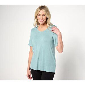 Zuda Scoop Neck Short Sleeve Top with Keyhole Back Size Large Hi Low Blue Surf